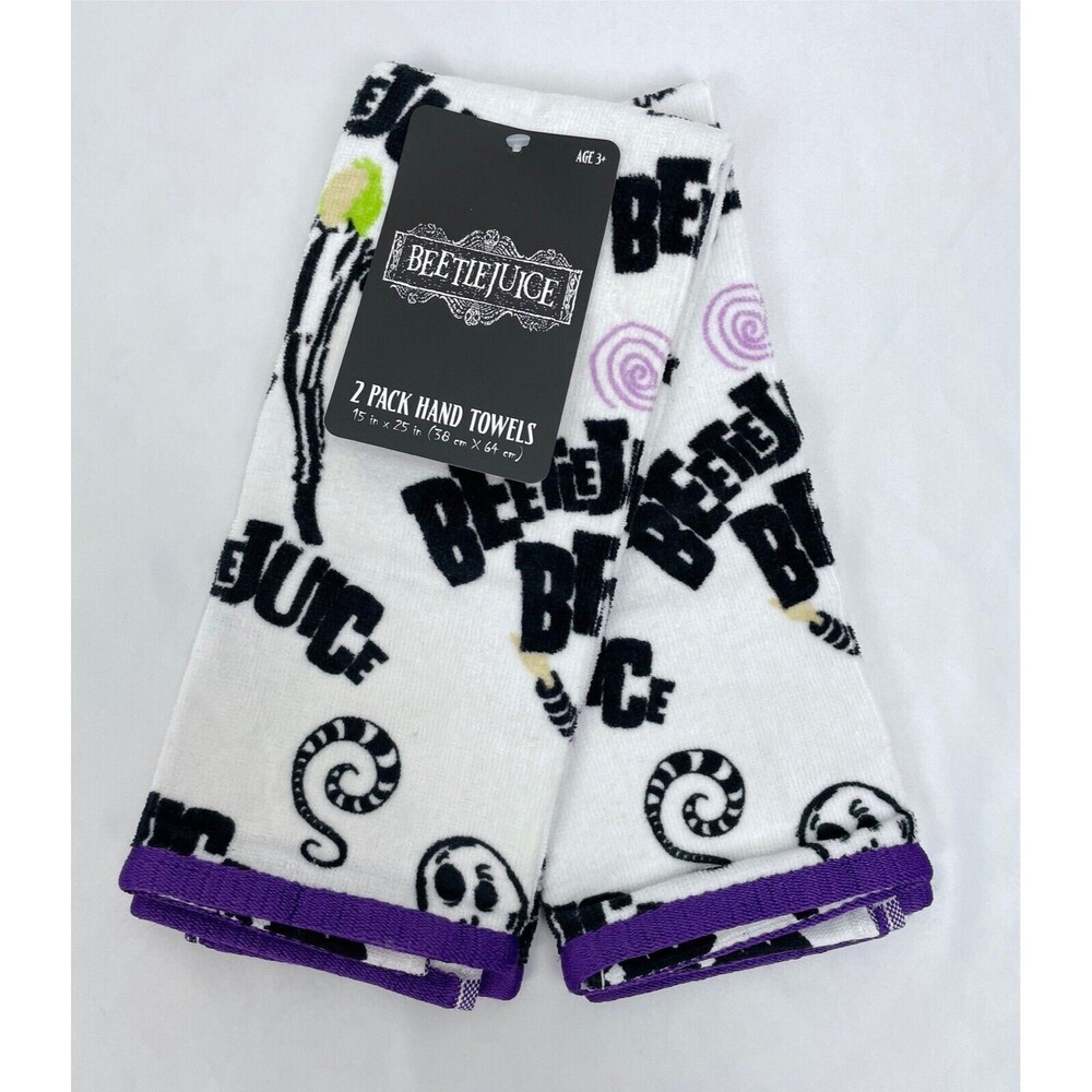 New Beetlejuice Halloween White Hand Towels 2pk